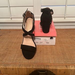 Black faux suede block heel sandals